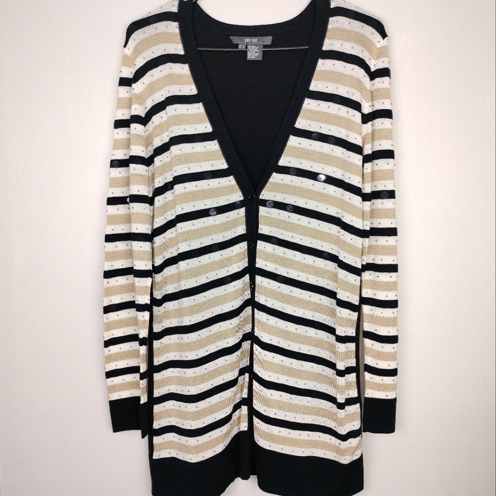 NWOT Perse by James Perse Silk/ Cotton Beaded Striped V-Neck Cardigan
